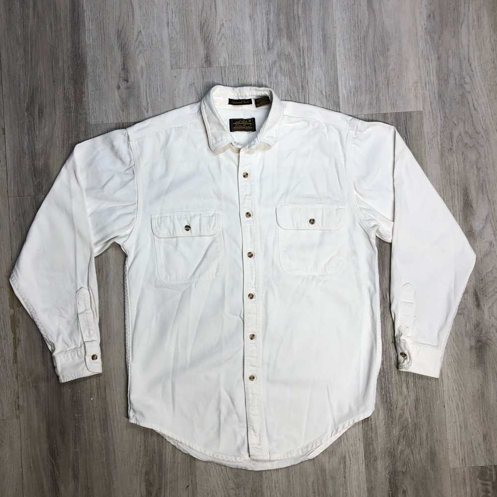 90’s Eddie Bauer White Long-Sleeve Button-Down Work Shirt Made in USA